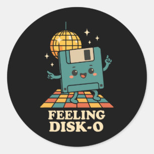 Pegatina Redonda Disco Kawaii Disquete Tecnología Retro Bromas 80s 