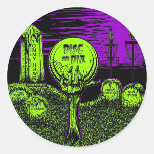 Pegatina Redonda Disco O Muerte: Diseño de Golf en Disco