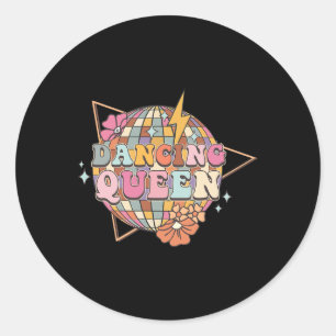 Pegatina Redonda Disco Queen Dance Mom Dancing Queen Vintage Dancin
