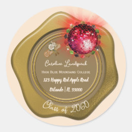 Pegatina Redonda Disco Red Ball & Floral Grad Diploma