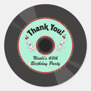 Pegatina Redonda Disco Retro Agradecido Años 50 Fiesta De Los 50