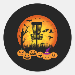 Pegatina Redonda Disco Retro Golf de Halloween Cementerio de Discgo