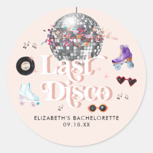 Pegatina Redonda Disco retro patinaje sobre ruedas   Bachelorette