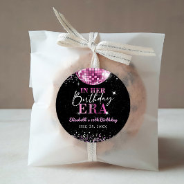 Pegatina Redonda Disco rosa en mi cumpleaños