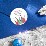 Pegatina Redonda Discoteca Christmas Trees Return Address<br><div class="desc">Eleva tu correspondencia de vacaciones con nuestro personalizable Disco Árboles navideños Regreso Dirección Envoltura Pegatinas Sellos! Estos pegatinas, decorados con vibrantes árboles navideños en la discoteca, le dan un toque de brillo y estilo a sus sobres. Diseñados para complementar nuestra colección de tarjetas de Navidades de café y té, estos...</div>