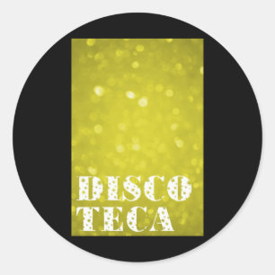 Pegatina Redonda Discoteca de luz amarilla de texto estrellas Pegat
