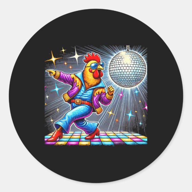 Pegatina Redonda Discoteca de pollo estético (Anverso)