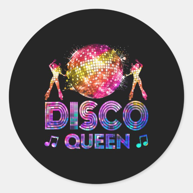 Pegatina Redonda Discoteca Queen - 70's Disco Tema 70 (Anverso)