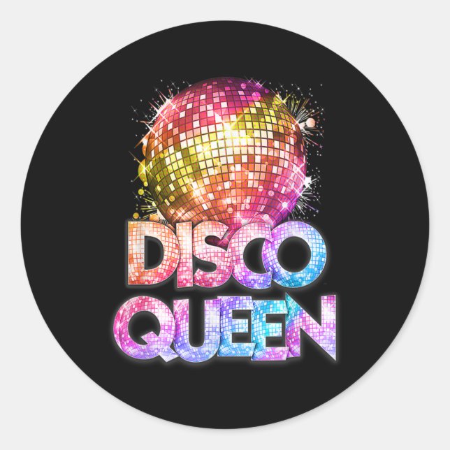 Pegatina Redonda Discoteca Queen - 70's Disco Tema 70 (Anverso)