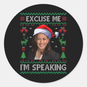 Pegatina Redonda Disculpe, hablo de Navidades feos, Kamala Harri