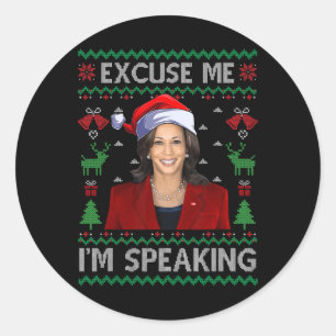 Pegatina Redonda Disculpe, hablo de Navidades feos, Kamala Harri