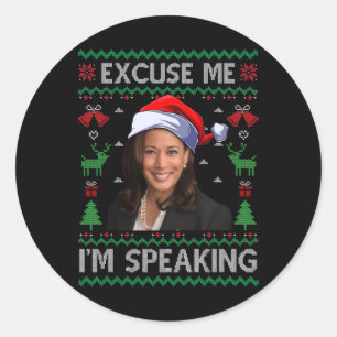 Pegatina Redonda Disculpe, hablo de Navidades feos, Kamala Harri