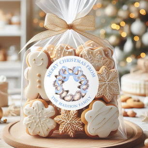 Pegatina Redonda Discurso de Navidades de guirnaldas de ostión en l