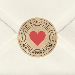 Pegatina Redonda Diseñado a mano con amor Elegante Kraft Paper Look
