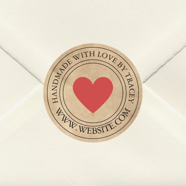 Pegatina Redonda Diseñado a mano con amor Elegante Kraft Paper Look (Subido por el creador)