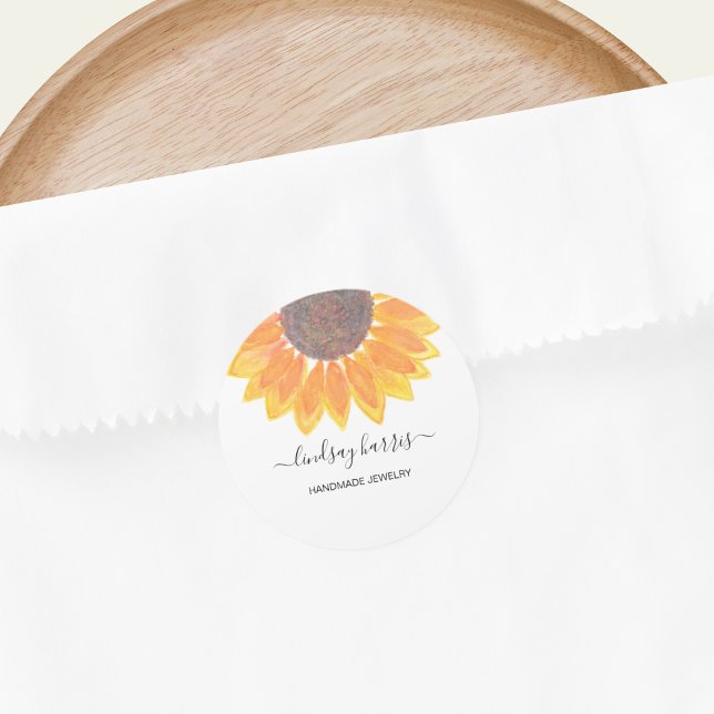 Pegatina Redonda Diseñador de joyas de girasol acuarela (Subido por el creador)