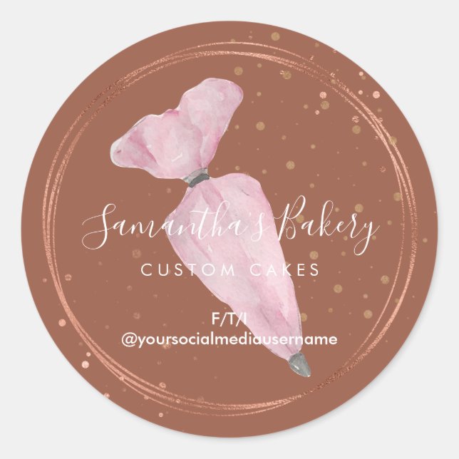 Pegatina Redonda Diseñador de pastelería Personalizado Boho Pink Ba (Anverso)