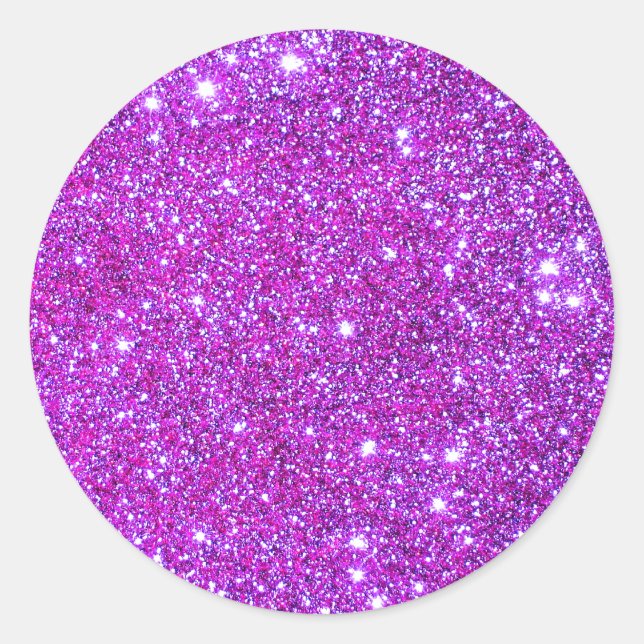 Pegatina Redonda Diseñador de Purpurinas Pink Purple Sparkly Glam (Anverso)
