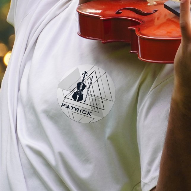 Pegatina Redonda Diseñador de violines azul y blanco de la moderna  (Subido por el creador)