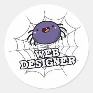 Pegatina Redonda Diseñador Web Funny Spider Pun