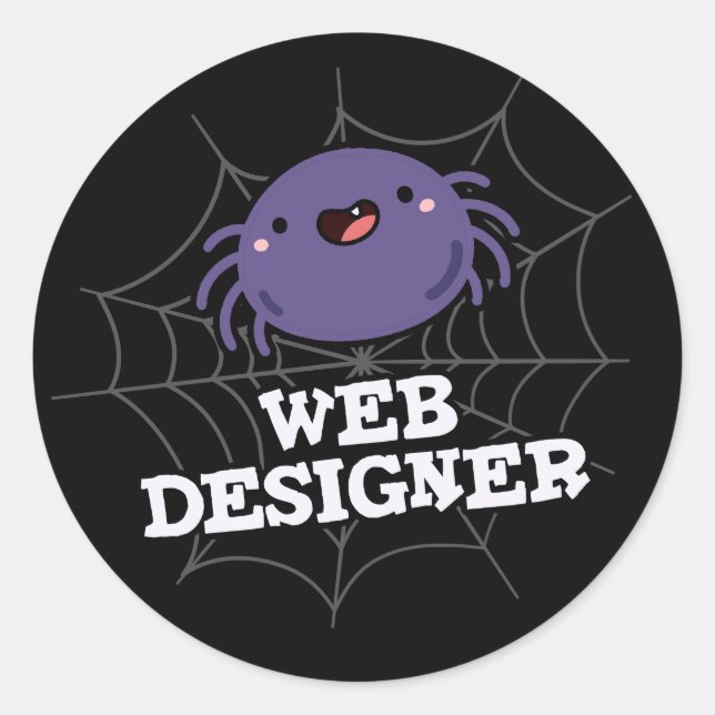 Pegatina Redonda Diseñador Web Funny Spider Pun Dark BG (Anverso)