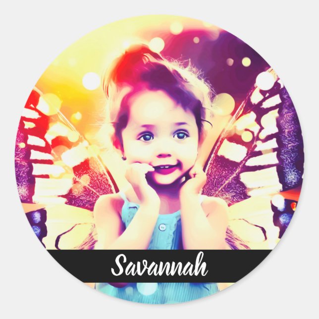 Pegatina Redonda Diseñar su propia foto de nombre personalizado Per (Anverso)