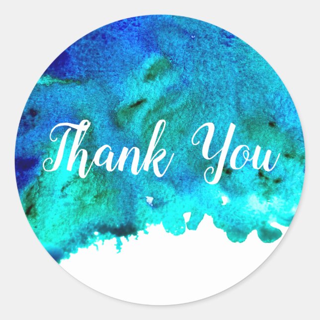 Pegatina Redonda Diseño abstracto de acuarela azul en el océano (Anverso)