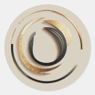 Pegatina Redonda Diseño abstracto elegante de oro y negro