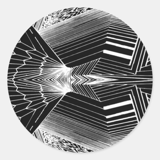 Pegatina Redonda Diseño abstracto geométrico de líneas de arte negr (Anverso)