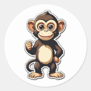 Pegatina Redonda Diseño alegre de caracteres de mono Personalizado