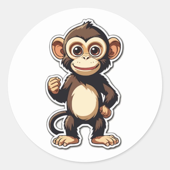 Pegatina Redonda Diseño alegre de caracteres de mono Personalizado (Anverso)