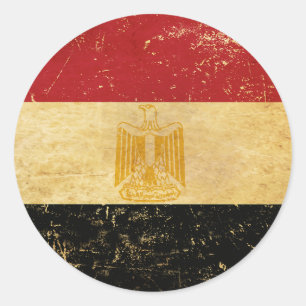 Pegatina Redonda Diseño antiguo de la bandera de Egipto con efecto 