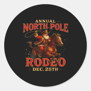 Pegatina Redonda Diseño anual de Santa del Rodeo Norte Le 25 de dic
