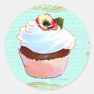 Pegatina Redonda Diseño artístico de pasteles rosados