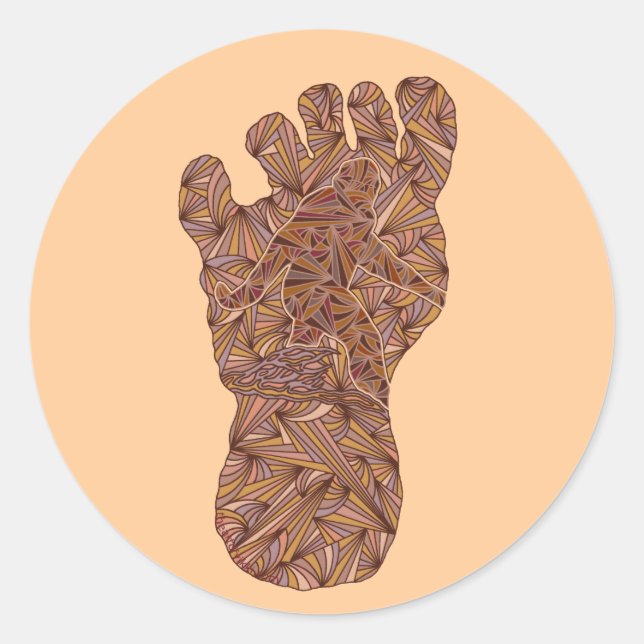 Pegatina Redonda Diseño artístico de pista de Sasquatch de pie gran (Anverso)
