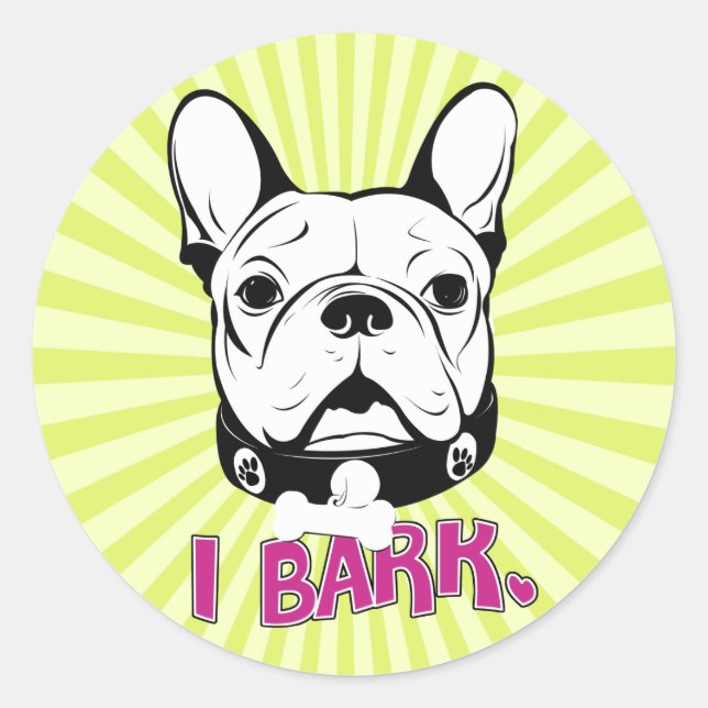 Pegatina Redonda Diseño artístico francés de Bulldog "Bark" (Anverso)