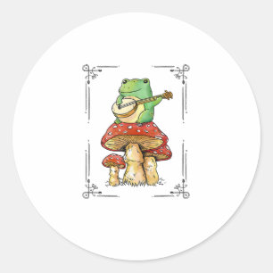 Pegatina Redonda Diseño Artístico Micología Goblincore Rana Hongos