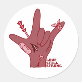 Pegatina Redonda Diseño ASL ILY - Amor Herido Pero Todavía Fuerte