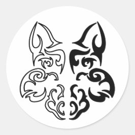 Pegatina Redonda Diseño audaz de cabeza de lobo animal negro y blan