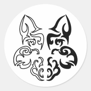 Pegatina Redonda Diseño audaz de cabeza de lobo animal negro y blan