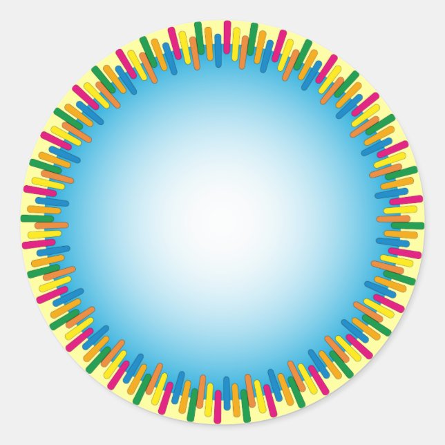 Pegatina Redonda Diseño azul con borde colorido (Anverso)