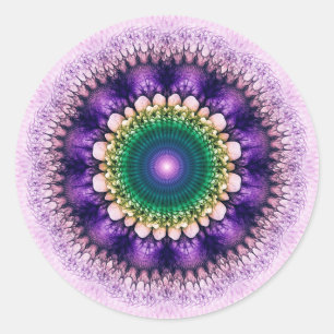 Pegatina Redonda Diseño azul fractal natural