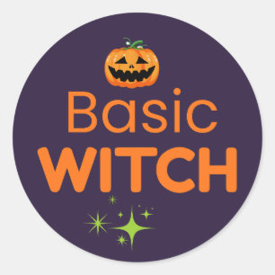 Pegatina Redonda Diseño básico de bruja divertida de Halloween