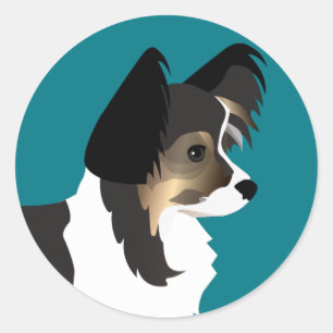 Pegatina Redonda Diseño básico de Chihuahua o Papillon de pelo larg