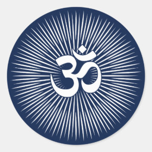 Pegatina Redonda Diseño blanco del Rótulo de OM