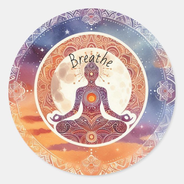 Pegatina Redonda Diseño boho, respiración, meditación, autocuidado (Anverso)
