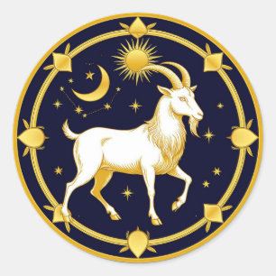 Pegatina Redonda Diseño Capricornio Zodiaco Dorado