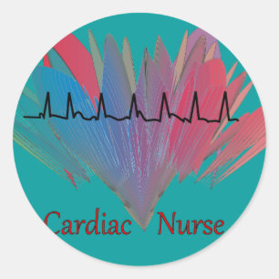 Pegatina Redonda Diseño cardiaco de la enfermera QRS