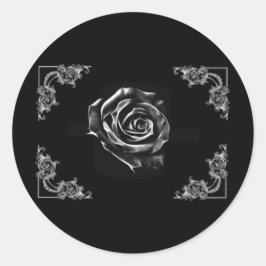 Pegatina Redonda Diseño clásico de rosa negro