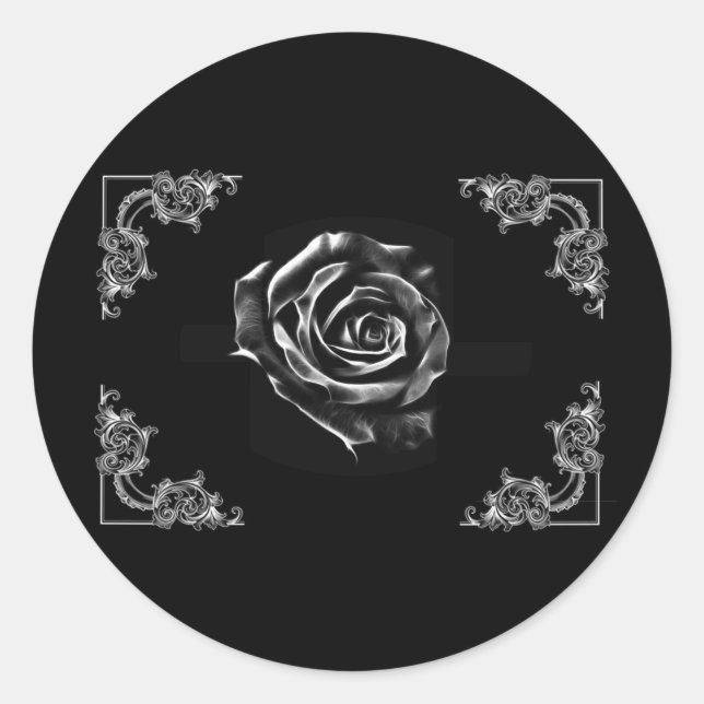 Pegatina Redonda Diseño clásico de rosa negro (Anverso)